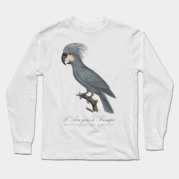 Grey Palm Cockatoo Parrot / L’Ara gris a Trompe - Jacques Barraband 19th century Illustration Long Sleeve T-Shirt by SPJE Illustration Photography